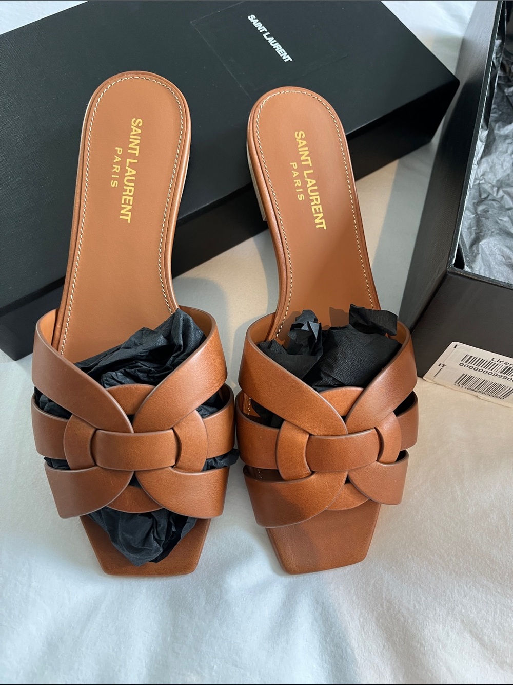 Saint Laurent Tan Braided Leather Slide Mules